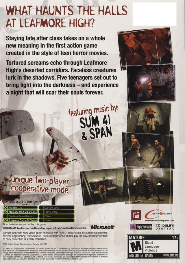 Obscure - Xbox Video Games DreamCatcher Interactive   