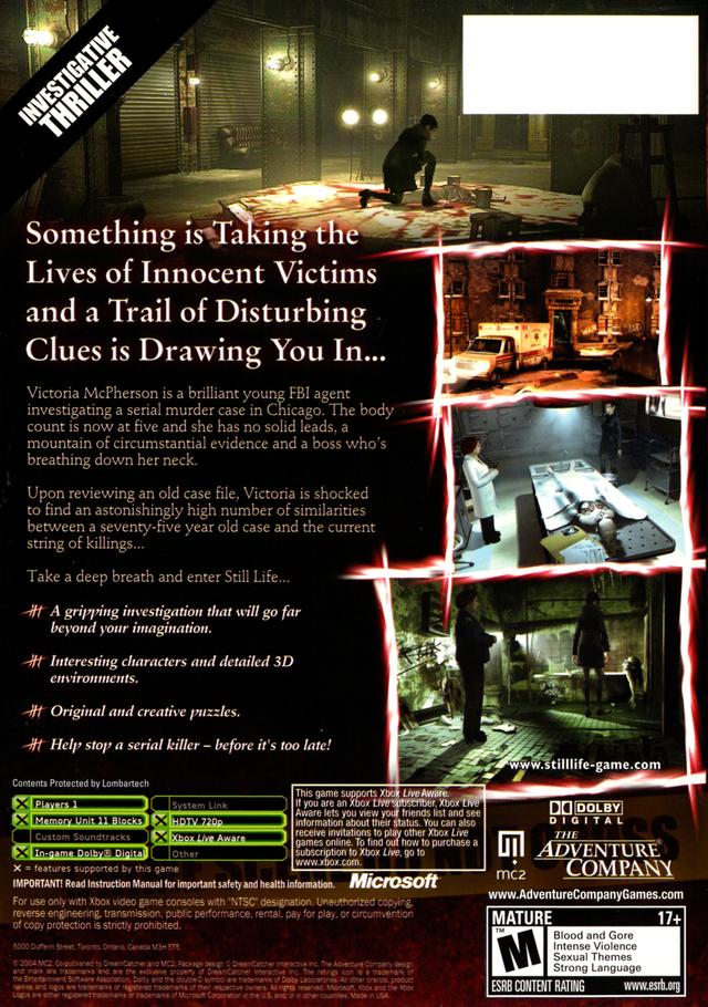 Still Life - Xbox Video Games The Adventure Company   