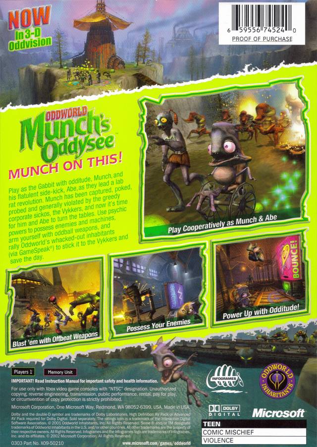 Oddworld: Munch's Oddysee (Platinum Hits) (XB) Xbox [Pre-Owned