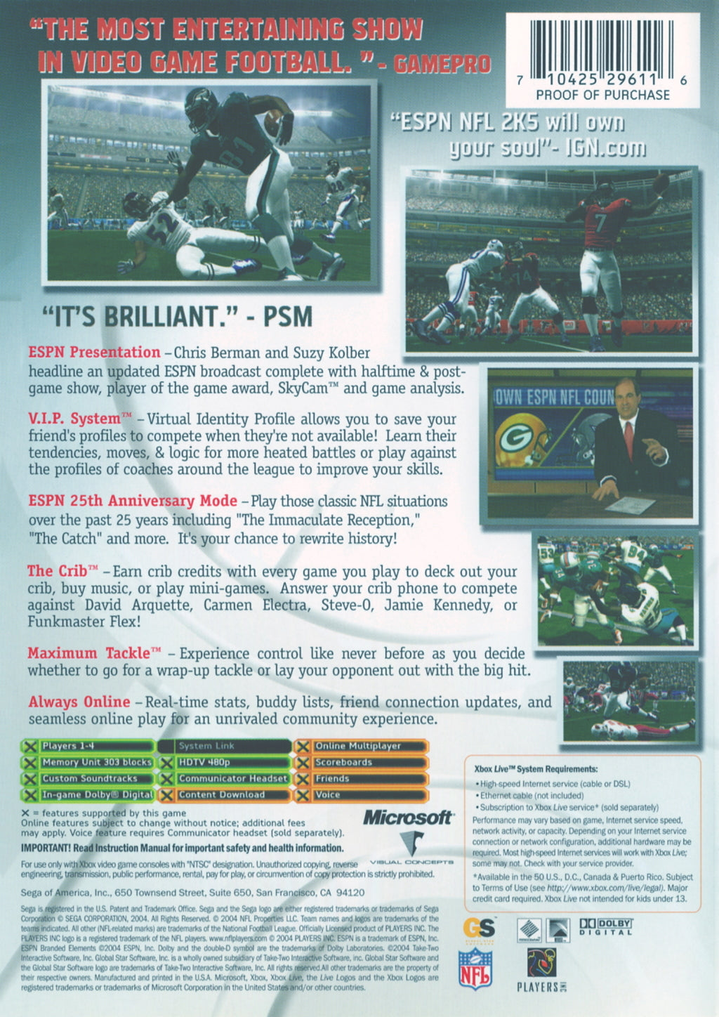 ESPN NFL 2K5 - (XB) Xbox [Pre-Owned] Video Games Sega   