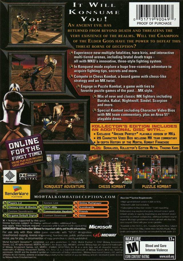 Mortal Kombat: Deception (Kollector's Edition) - Xbox Video Games Midway   