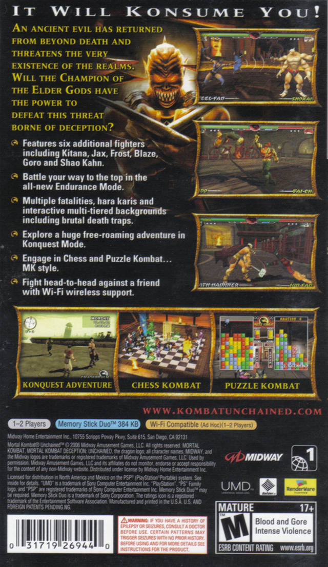 Mortal Kombat: Unchained (Greatest Hits) - SONY PSP [Pre-Owned] Video Games Midway   