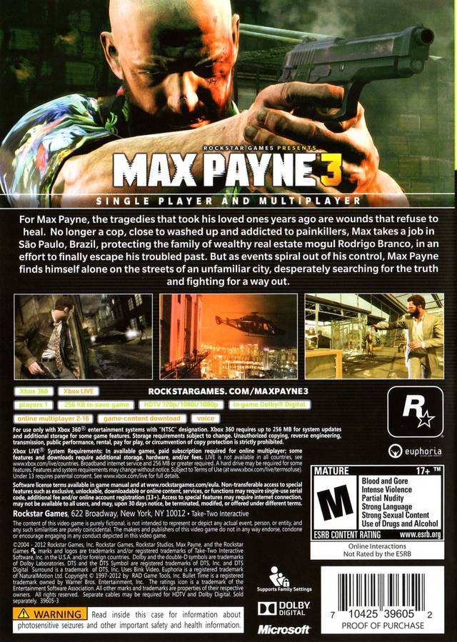 Max Payne 3 - Xbox 360 Video Games Rockstar Games   