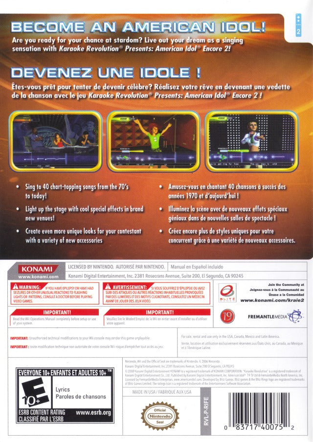 Karaoke Revolution Presents American Idol Encore 2 - Nintendo Wii [Pre-Owned] Video Games Konami   