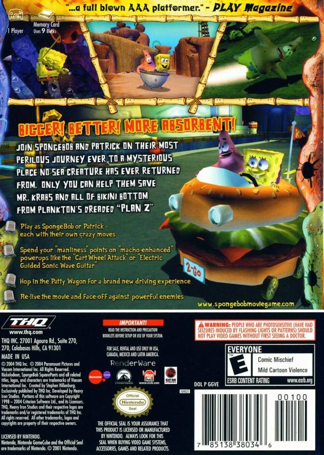 The SpongeBob SquarePants Movie (Player's Choice) - (GC) GameCube Video Games THQ   