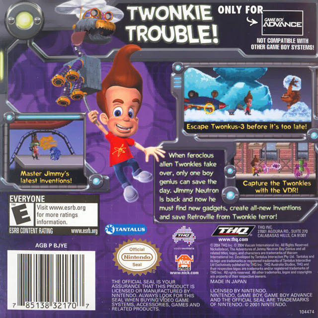 The Adventures of Jimmy Neutron Boy Genius: Attack of the Twonkies - (GBA) Game Boy Advance Video Games THQ   