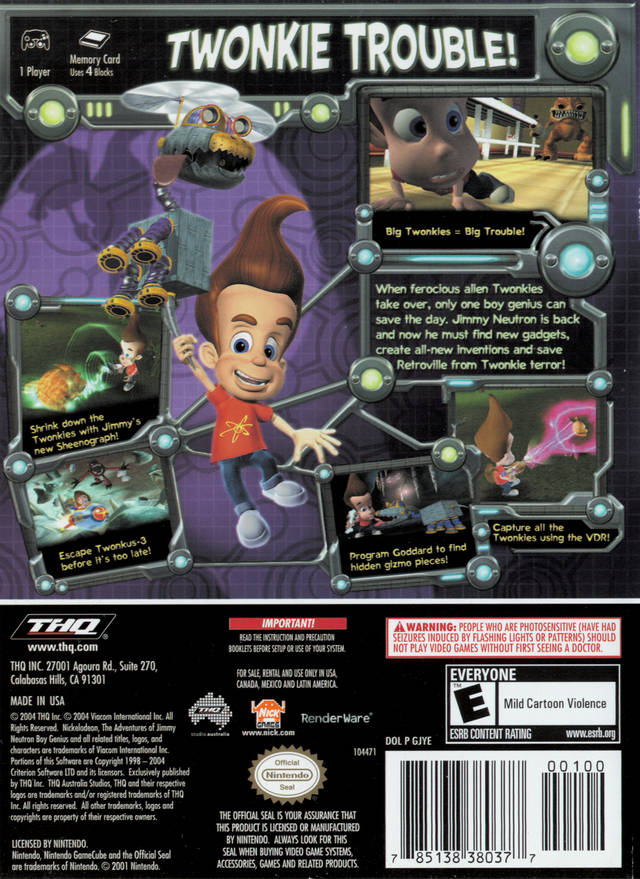 The Adventures of Jimmy Neutron Boy Genius: Attack of the Twonkies - (GC) GameCube [Pre-Owned] Video Games THQ   