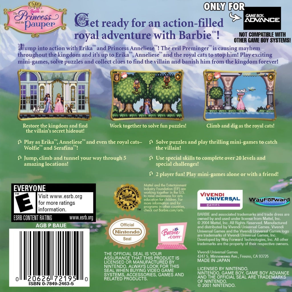 Barbie as the Princess and the Pauper - (GBA) Game Boy Advance [Pre-Owned] Video Games VU Games   