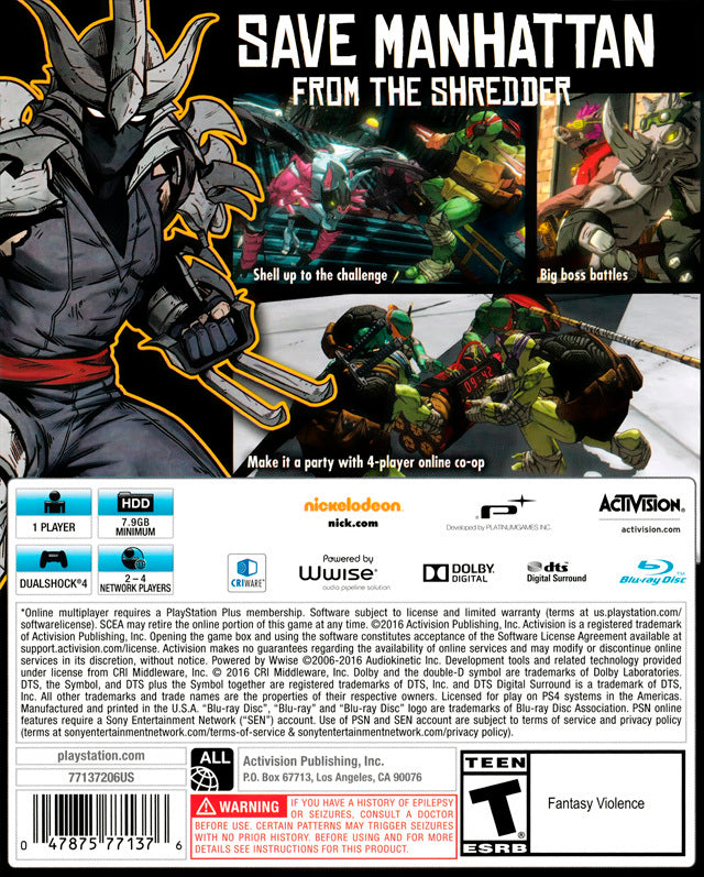 Teenage Mutant Ninja Turtles: Mutants in Manhattan - PlayStation 4 Video Games Activision   