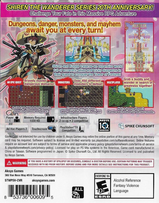 Shiren the Wanderer: The Tower of Fortune and the Dice of Fate - (PSV) PlayStation Vita [Pre-Owned] Video Games Aksys Games   