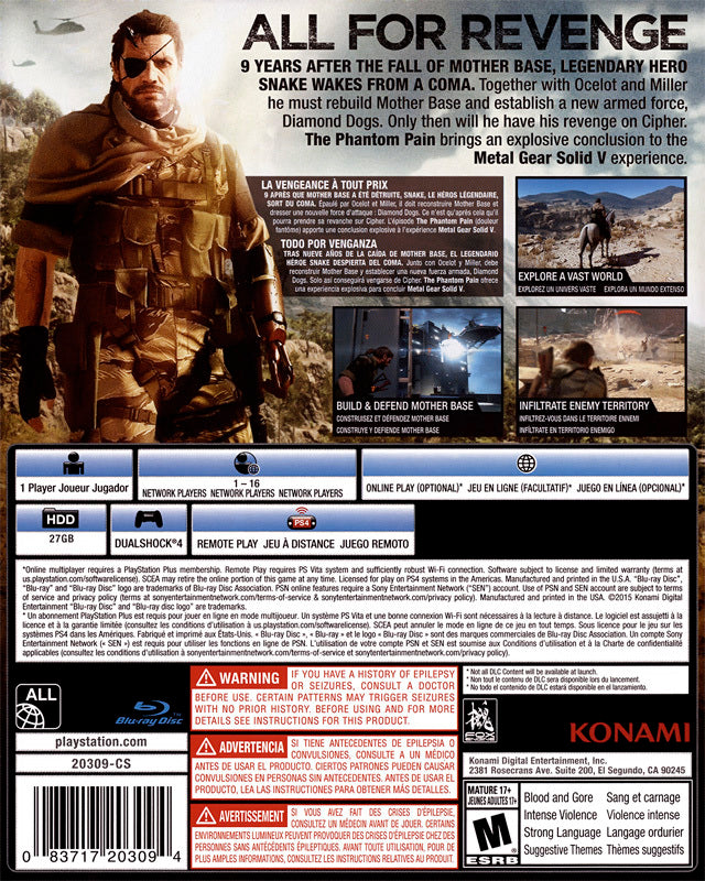 Metal Gear Solid V PS4 PAL FR Sony PlayStation 4 Metal Gear Solid V PS4 PAL FR Sony PlayStation 4