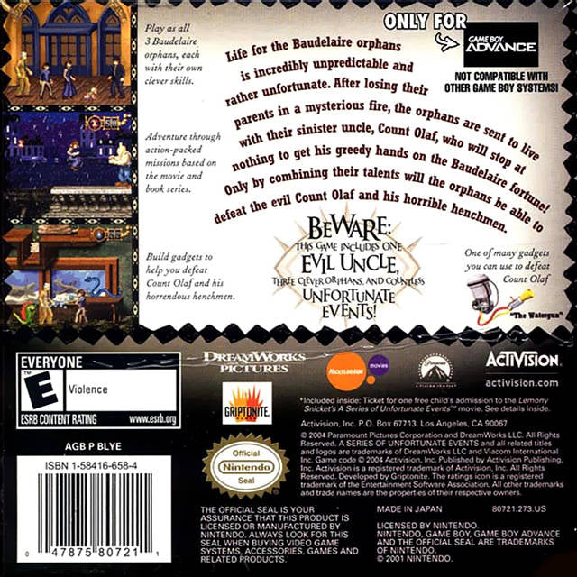 Lemony Snicket's A Series of Unfortunate Events - (GBA) Game Boy Advance [Pre-Owned] Video Games Activision   