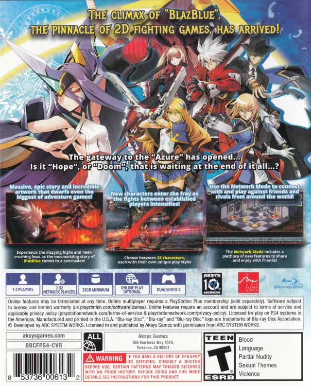 BlazBlue: Central Fiction - (PS4) PlayStation 4 Video Games Aksys Games   
