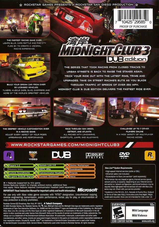 Midnight Club 3: DUB Edition - (XB) Xbox [Pre-Owned] Video Games Rockstar Games   