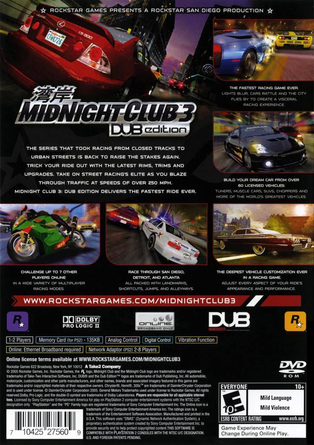 Remix de Midnight Club 3 Dub Edition, PS2, Nota: R1 Remix de Midnight Club 3 Dub Edition, PS2, Nota: R1