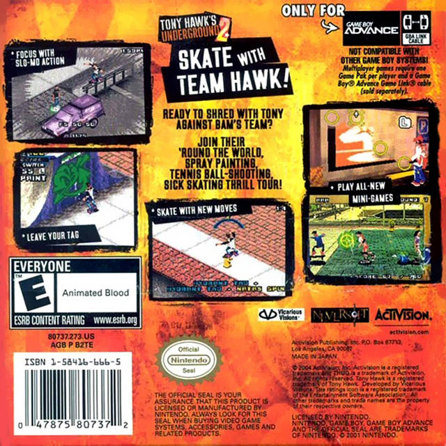 Tony Hawk's Underground 2 - (GBA) Game Boy Advance Video Games Activision   