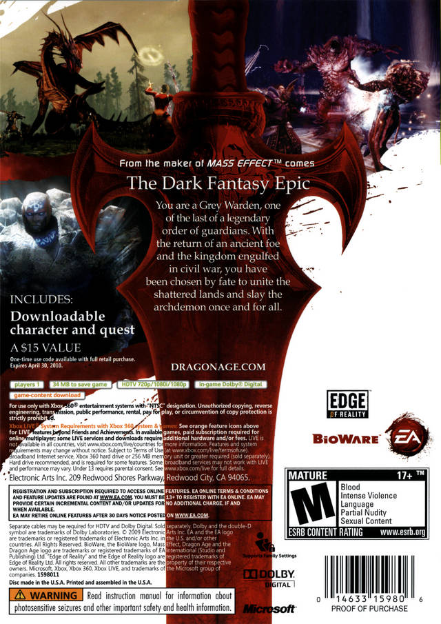 Dragon Age: Origins - Xbox 360 [Pre-Owned] Video Games Electronic Arts   
