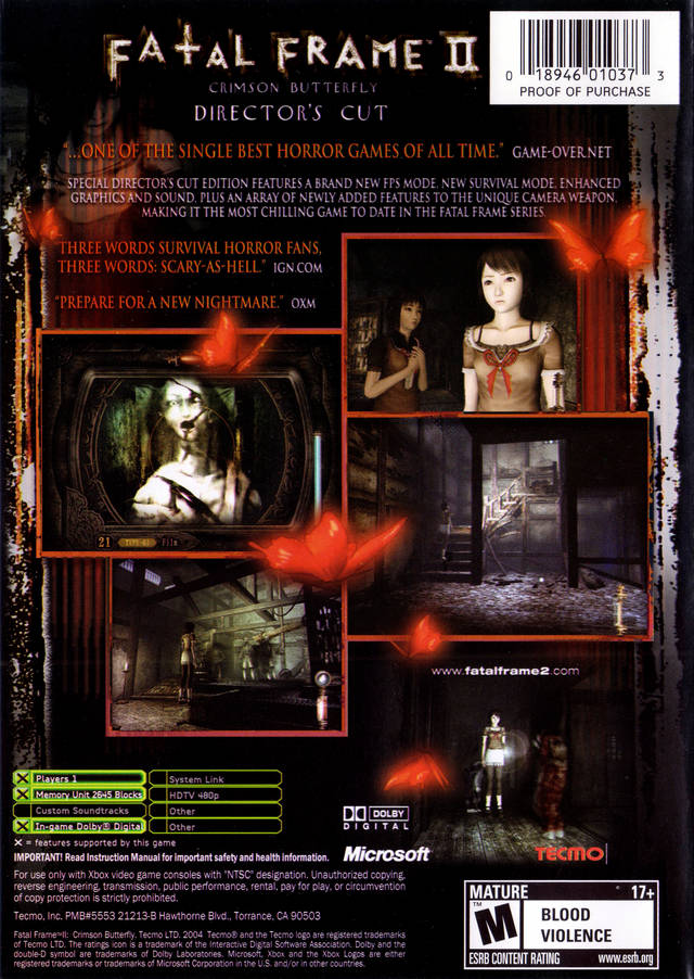 Fatal Frame II: Crimson Butterfly Director's Cut - Xbox Video Games Tecmo   
