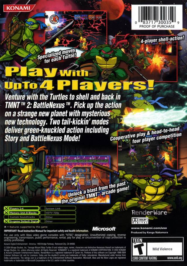 Teenage Mutant Ninja Turtles 2: Battle Nexus - (XB) Xbox [Pre-Owned] Video Games Konami   