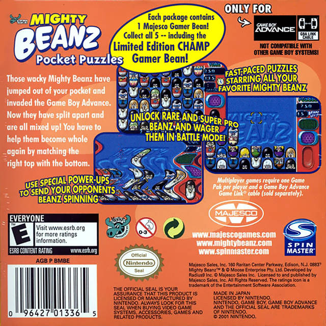 Mighty Beanz: Pocket Puzzles - (GBA) Game Boy Advance Video Games Majesco   