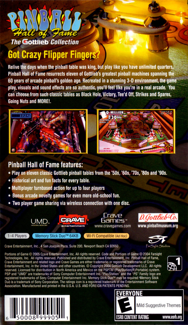 Pinball Hall of Fame The Gottlieb Collection PSP J&L Video Games