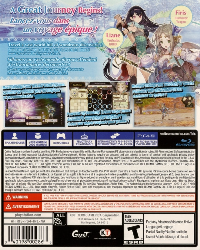 Atelier Firis: The Alchemist and the Mysterious Journey - PlayStation 4 Video Games Koei Tecmo Games   
