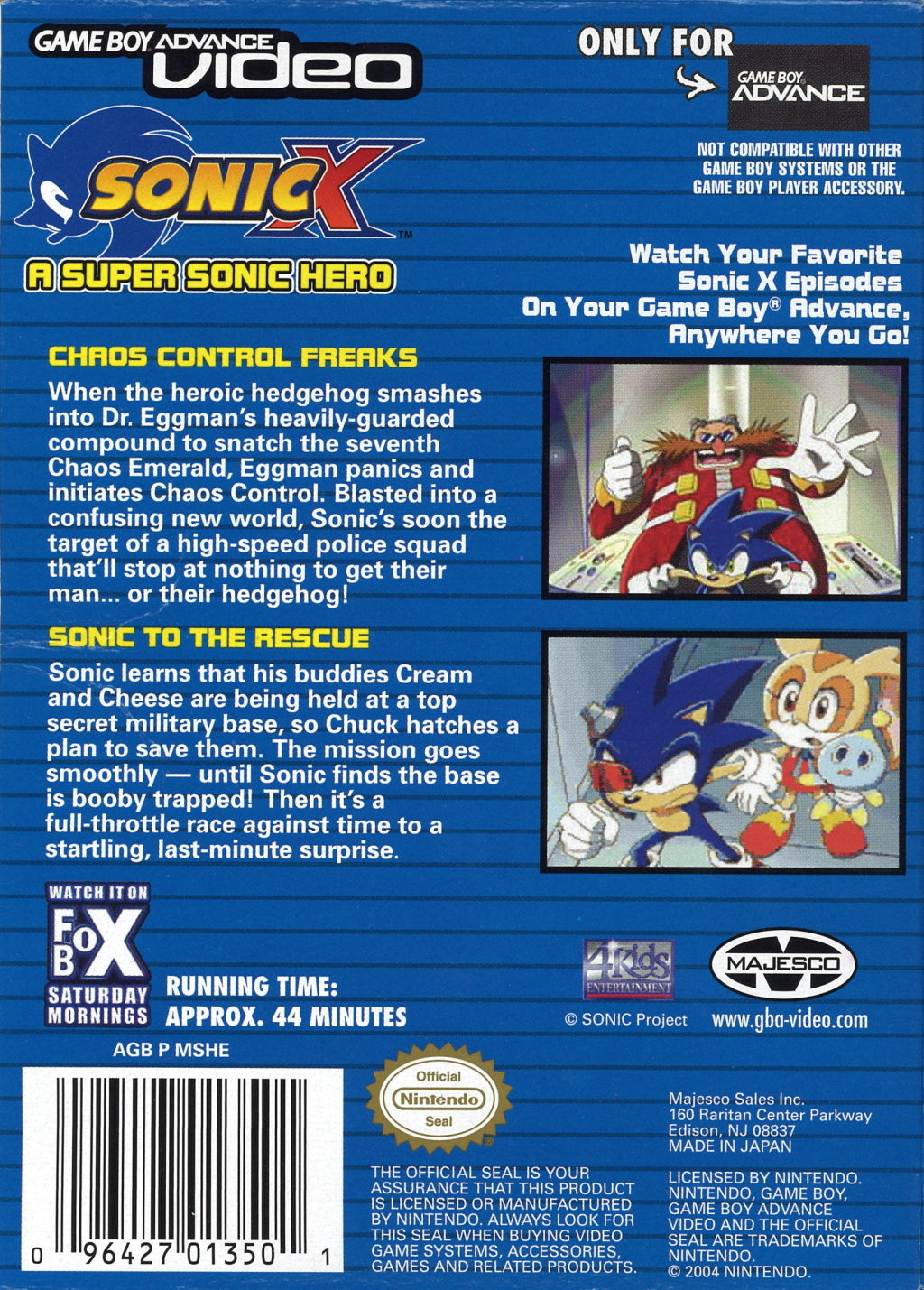 Game Boy Advance Video: Sonic X - Volume 1 - (GBA) Game Boy Advance [Pre-Owned] Video Games Majesco   