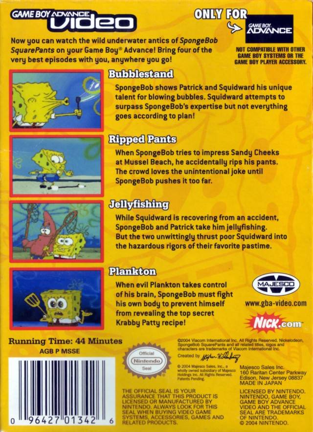 Game Boy Advance Video: SpongeBob SquarePants - Volume 1 - Game Boy Advance [Pre-Owned] Video Games Majesco   