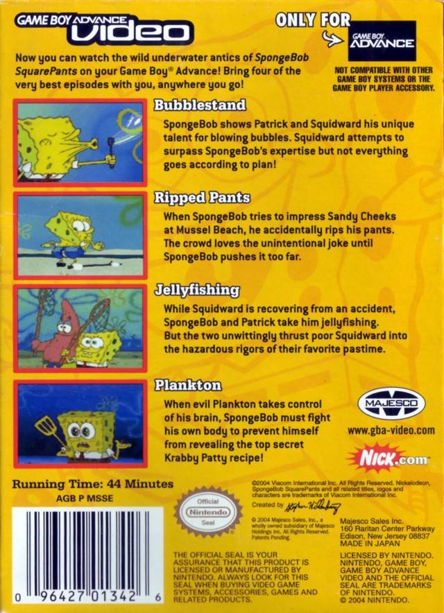 Game Boy Advance Video: SpongeBob SquarePants - Volume 1 - (GBA) Game Boy Advance [Pre-Owned] Video Games Majesco   