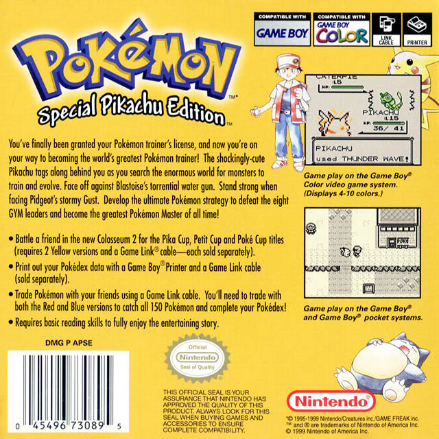Pokemon Yellow Version: Special Pikachu Edition - (GB) Game