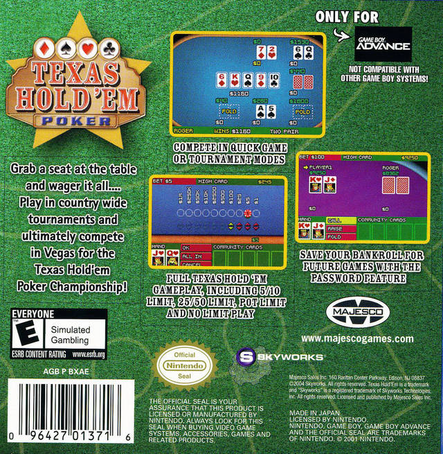 Texas Hold 'Em Poker - (GBA) Game Boy Advance Video Games Majesco   