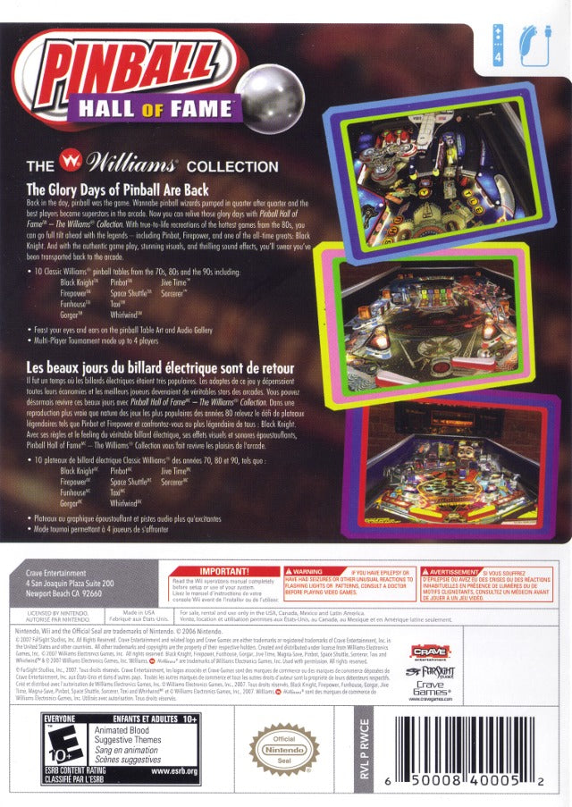 Pinball Hall of Fame: The Williams Collection - Nintendo Wii [Pre-Owned] Video Games Crave   