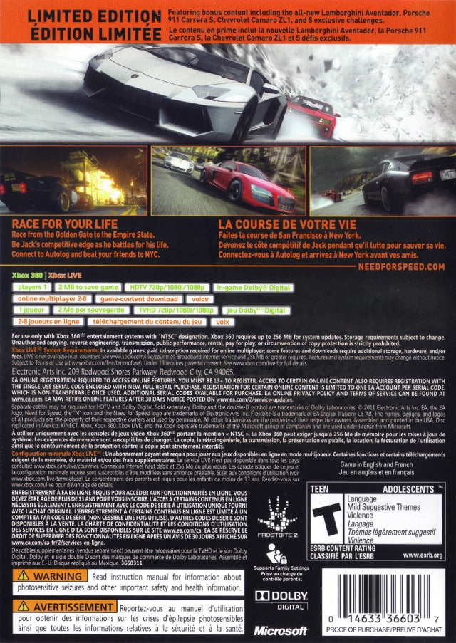 Need For Speed: The Run (Limited Edition) - Xbox 360 Video Games Electronic Arts   