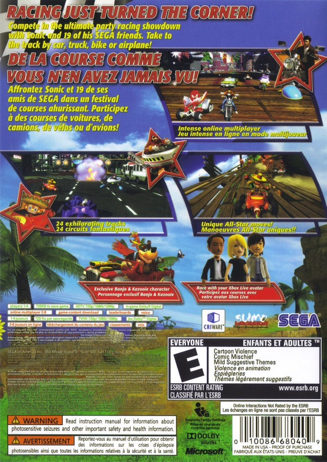 Sonic & Sega All-Stars Racing with Banjo-Kazooie - Xbox 360 Video Games Sega   