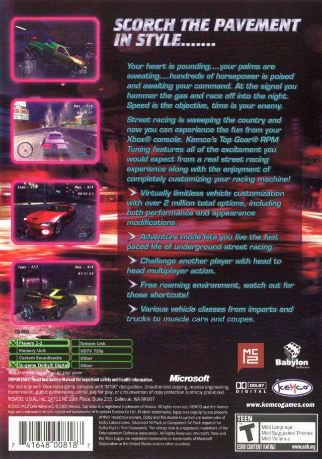 Top Gear RPM Tuning - Xbox Video Games Kemco   