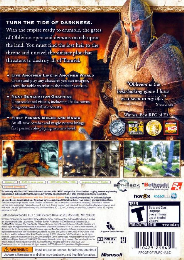 The Elder Scrolls IV: Oblivion - Xbox 360 [Pre-Owned] Video Games 2K Games   