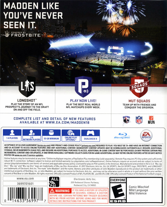 Madden NFL 18 - (PS4) PlayStation 4 Video Games Electronic Arts