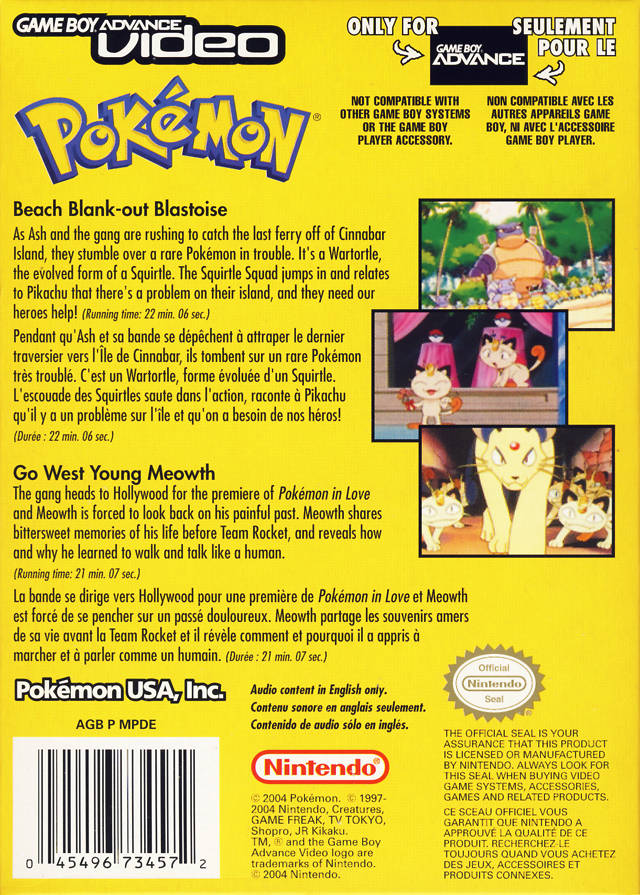 Game Boy Advance Video: Pokemon Beach Blank-out Blastoise / Go West Young Meowth - (GBA) Game Boy Advance [Pre-Owned] Video Games Nintendo   