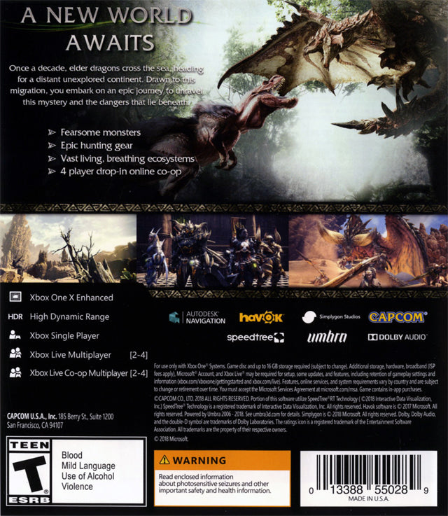 Monster Hunter World - (XB1) Xbox One Video Games Capcom   