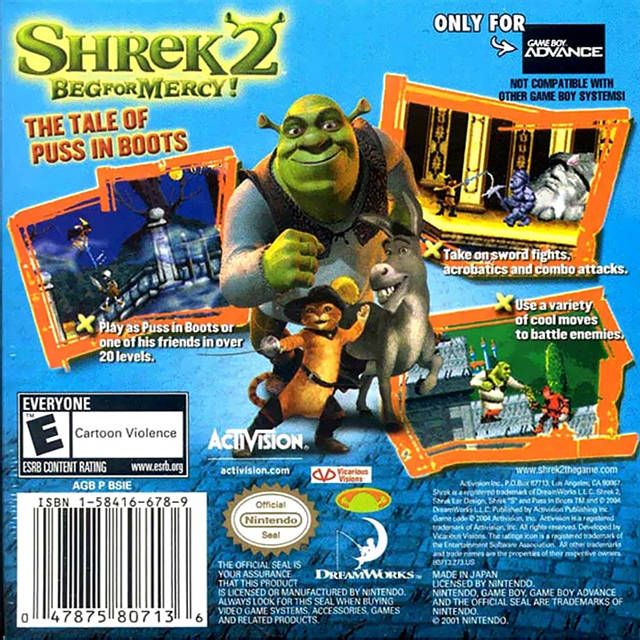 Shrek 2: Beg for Mercy - (GBA) Game Boy Advance Video Games Activision   