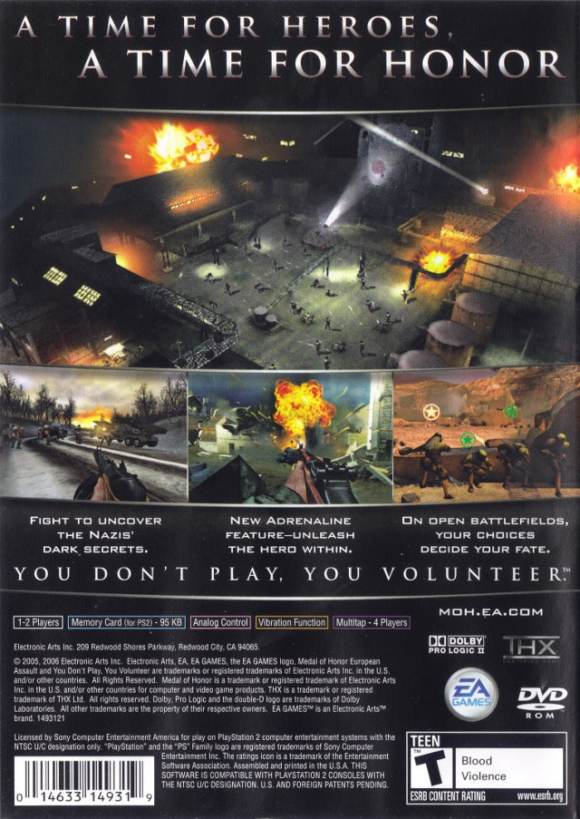 Medal of Honor: European Assault - PlayStation 2 Video Games Electronic Arts   