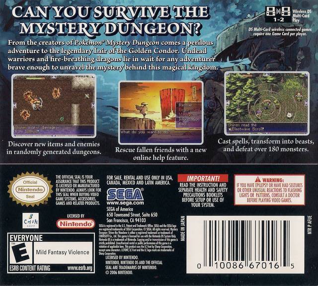 Mystery Dungeon Shiren the Wanderer - (NDS) Nintendo DS [Pre-Owned] Video Games SEGA   