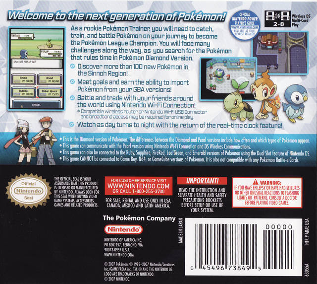 Pokemon Diamond Version (Canada) - (NDS) Nintendo DS Video Games Nintendo   