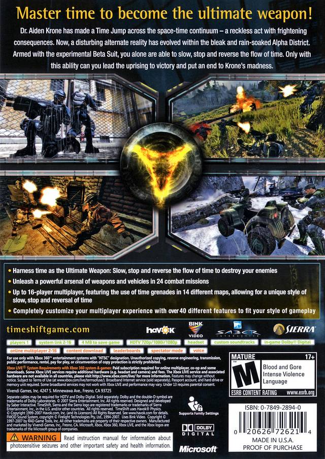 Time Shift - Xbox 360 [Pre-Owned] Video Games Sierra Entertainment   