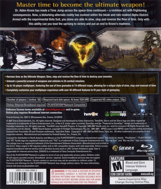 TimeShift - (PS3) PlayStation 3 [Pre-Owned] Video Games Sierra Entertainment   