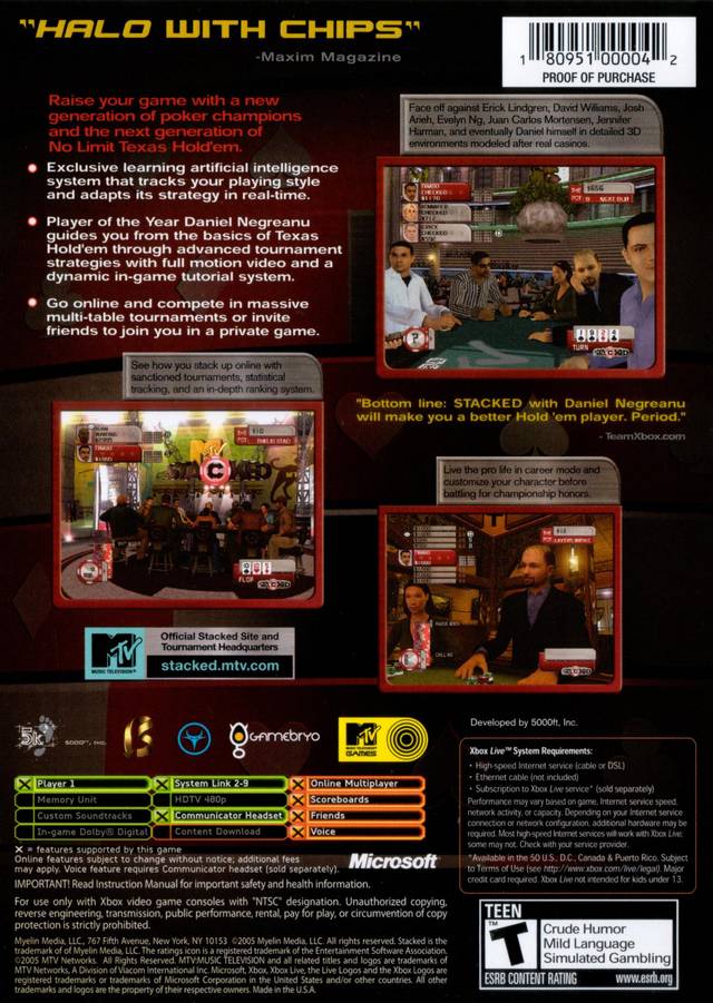 Stacked with Daniel Negreanu - Xbox Video Games Myelin Media   