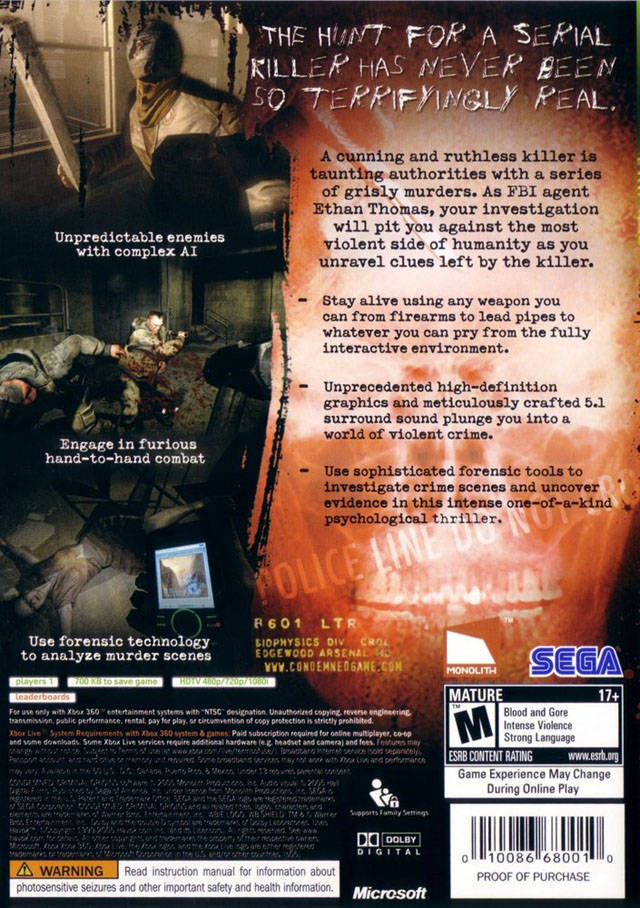 Condemned: Criminal Origins - Xbox 360 [Pre-Owned] Video Games Sega   