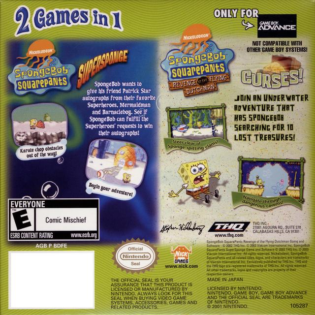 2 Games In 1 Double Pack - SpongeBob SquarePants: SuperSponge / SpongeBob SquarePants: Revenge of the Flying Dutchman - (GBA) Game Boy Advance [Pre-Owned] Video Games THQ   