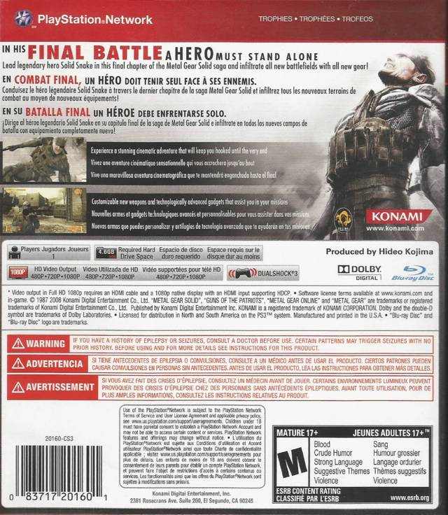 Metal Gear Solid 4: Guns of the Patriots (Greatest Hits) - (PS3) PlayStation 3 Video Games Konami