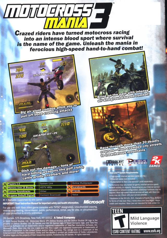 Motocross Mania 3 - Xbox Video Games 2K Games   